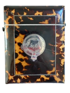 Antique FAUX TORTOISESHELL Card Case With Sterling Silver Monogramed Cartouche - Picture 1 of 12