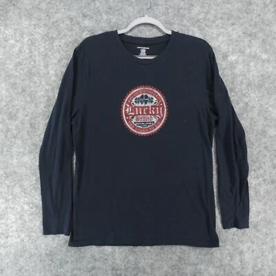 Lucky Brand 睡衣衬衫女式大号长袖海军蓝拉过 T 恤带标志 — 第 1/4 张图片