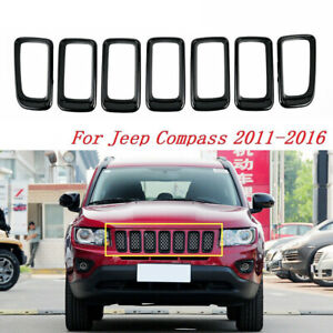 Fit for 2011-2016 Jeep Compass 7pcs Black ABS Front Grille Vent Hole Trim Frame