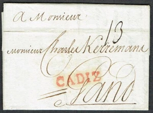 1789 Spain Cadiz Lettersheet With Contents in French Red 'CADIZ' M/S '13' - Picture 1 of 2