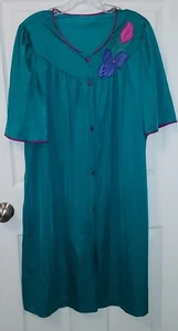 Lorriane Teal Embroidered Nightgown Size Large Grannycore - Picture 1 of 11