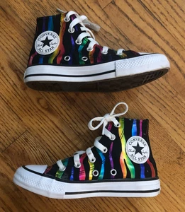 Converse Chuck Taylor Junior Black High Top Rainbow Zebra Stripe Shoes Youth 12 - Picture 1 of 6