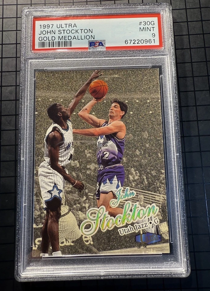 1997 Fleer Ultra John Stockton 🏆Gold Medallion #30G PSA 9 🔥Pop 3 Only 1 Higher - Image 1 of 2