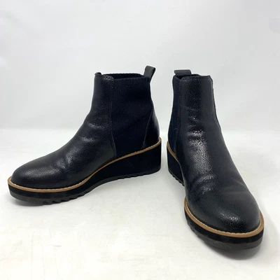 Botas Chelsea Eileen Fisher para mujer 7,5 de cuero negro botín de cuña cómodo Foto 1 de 4