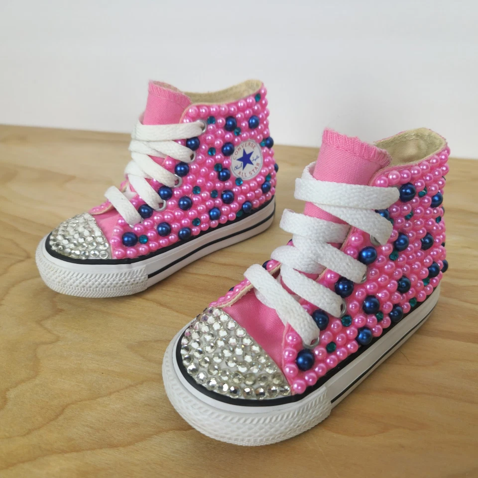 Gemas de cristales Converse personalizadas niñas tops altos perlas talla 5 Foto 1 de 4