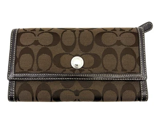 COACH Hamptons Chocolate Signature Logo Envelope Wallet 42985 Brown Canvas 8” - Picture 1 of 8