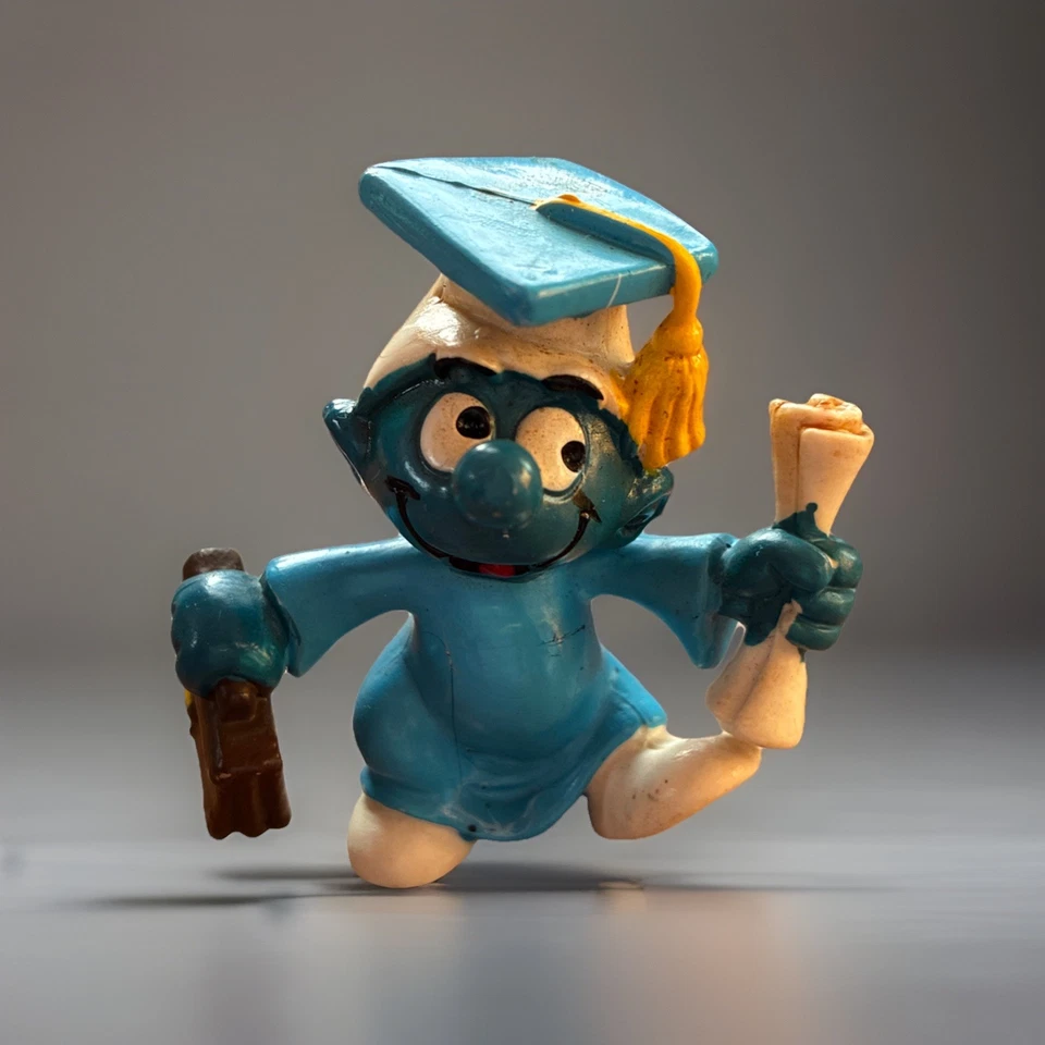 Figura Pitufo Graduado Graduado Pitufo 20130 Graduado Pastel Topper De Colección Años 80 Foto 1 de 1