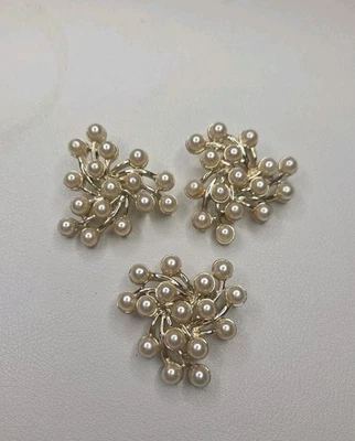 VTG EMMONS Faux Pearl Pinwheel Swirl Brooch & Clip-on Earrings Gold-tone  - Image 1 of 3