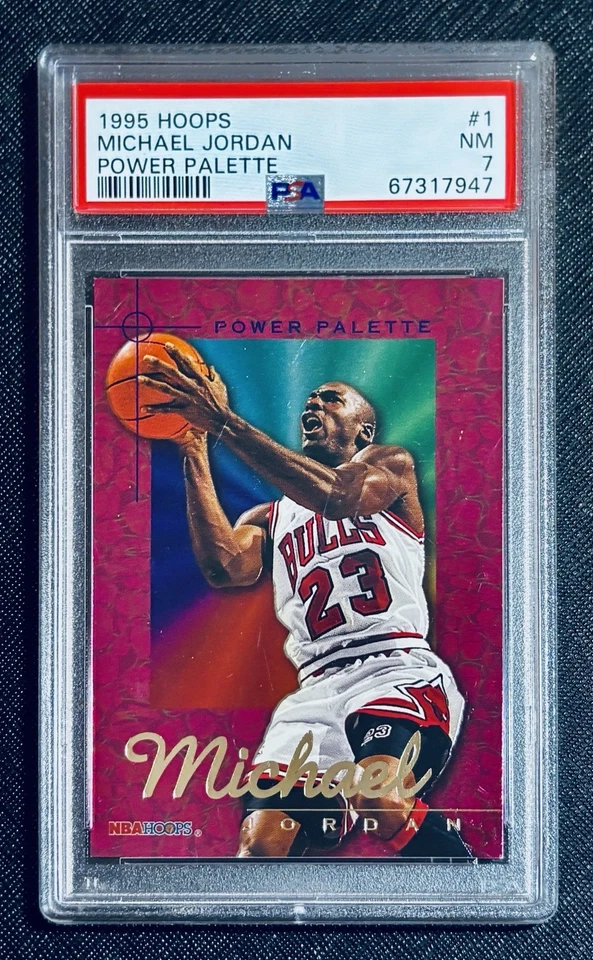 1995 年 NBA HOOPS 迈克尔·乔丹 #1 Power Palette 插入 PSA 7 几乎完好 — 第 1/2 张图片