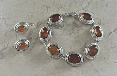 Precioso conjunto de pulsera y pendientes de ámbar báltico 925 de ley Foto 1 de 4