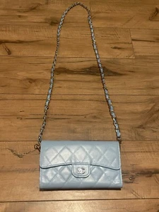 Chanel Blue Wallet with Silver Hardware and Added Non Chanel Chain ~ Repainted - Picture 1 of 17