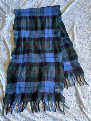 Polo Ralph Lauren Plaid Green Wool Logo Scarf Made In Italy 64” - Image 1 of 4