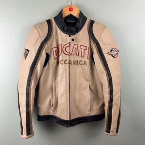 Ducati Meccanica Rare Vintage Classic Beige Leather Jacket Size 40 Small Biker - Picture 1 of 17