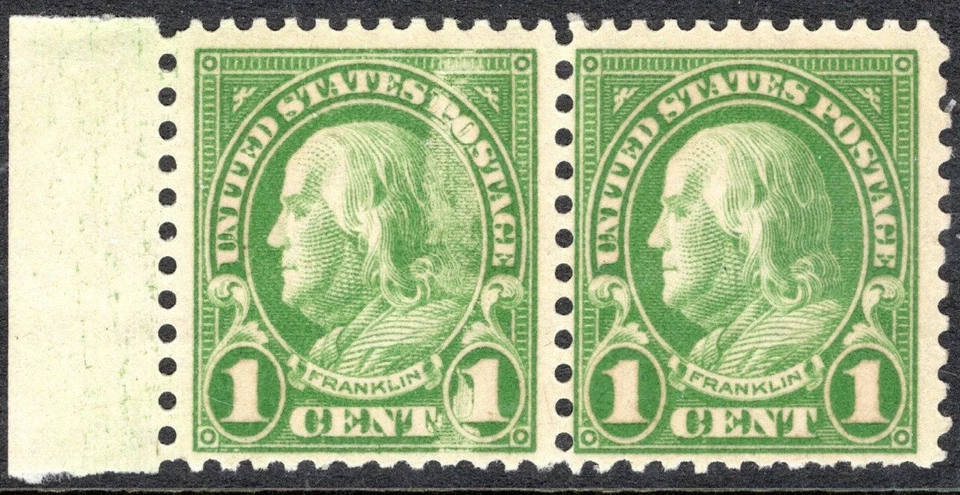 632 1 Cent Franklin Pair with Smear on Stamp at Left. - Image 1 of 1