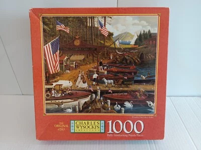 Hasbro M Bradley 1000 pc Puzzle Charles Wysocki Americana Wooden You Like A Ride - Image 1 of 4