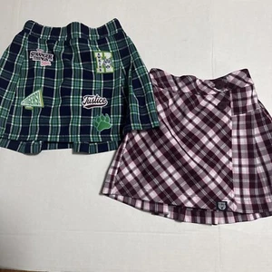 Justice Girls SIZE S 7/8 Faux Wrap Plaid Skirts Lot Of 2 French Navy Wine - Picture 1 of 3