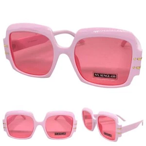 Men Women OVERSIZED RETRO Hip Hop Style SUN GLASSES Large Square Pink Frame Lens - Picture 1 of 6