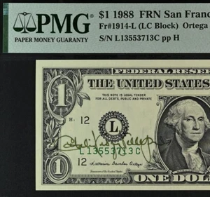 1988 $1 Federal Reserve Note PMG 65EPQ - Courtesy Autograph - San Francisco - Picture 1 of 3