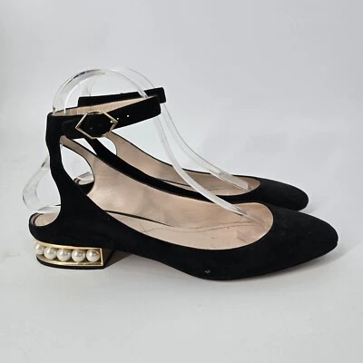 Nicholas Kirkwood Lola Negro Terciopelo Plano Perla Tacón Talla 39 Foto 1 de 4