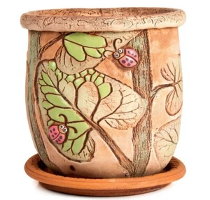 Marienkäfer braun Keramik Pflanzgefäß Pflanztopf Handarbeit Vintage Ton Pflanzgefäß rustikal - Bild 1 von 17