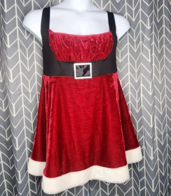 Frederick's of Hollywood Mujer 1X Disfraz Papá Noel Babydoll Terciopelo Vestido Corto Foto 1 de 4