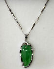 Chinese 18K Solid White Gold Diamonds And Grade A Imperial Green Jade Necklace