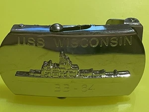 Belt Buckle, USS Wisconsin Battleship BB-64, 3"W x 1-1/2"H, Hilborn-Hamburger - Picture 1 of 9