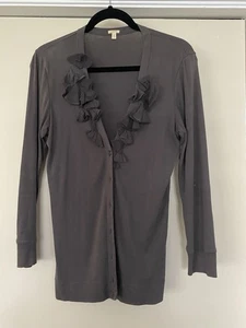 J.Crew Women's Medium Ruffle Cardigan Gray Sweater Lightweight - Picture 1 of 5