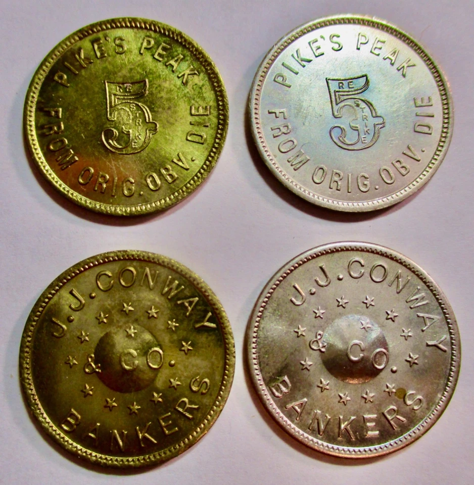 TWO GEM BU BASHLOW RESTRIKES OF THE PIKE'S PEAK  GOLD RUSH FIRM OF J.J. CONWAY - Image 1 of 1