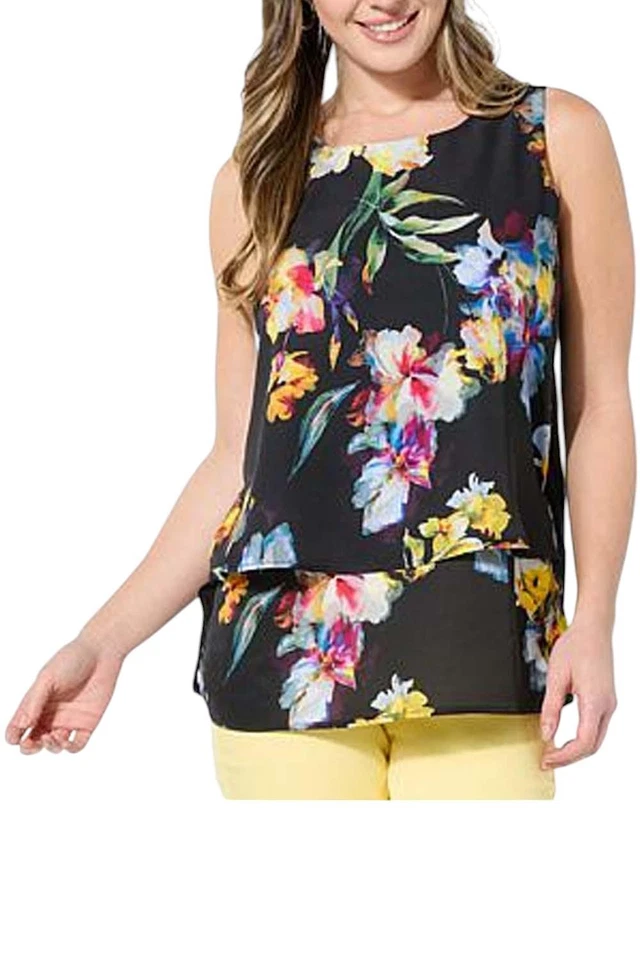 Combo estampado para mujer DG2 by Diane Gilman fácil sin mangas negro pop floral Foto 1 de 1