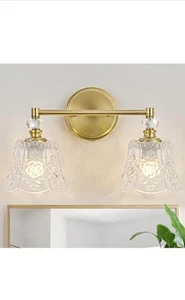 sunkryster Gold Vintage Vanity Light Fixture, 2-Light Bathroom Lighting Crystal - Picture 1 of 3
