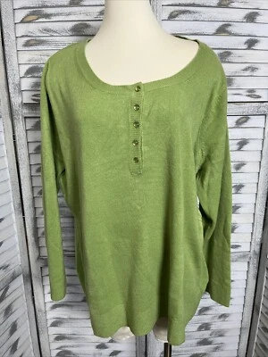 Suéter Pullover Botones Basic Editions Plus Hilo de Lujo Verde Sólido Talla 2X Nuevo con Etiquetas Foto 1 de 4