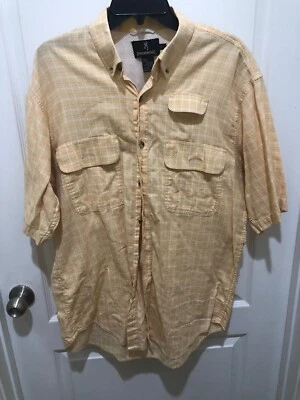 Browning Mens Yellow White Plaid Short Sleeve Button Front Shirt Size XL Vented - Image 1 of 4