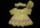 Crochet Yellow  Baby or Reborn Doll Dress Headband and Booties Handmade Newborn