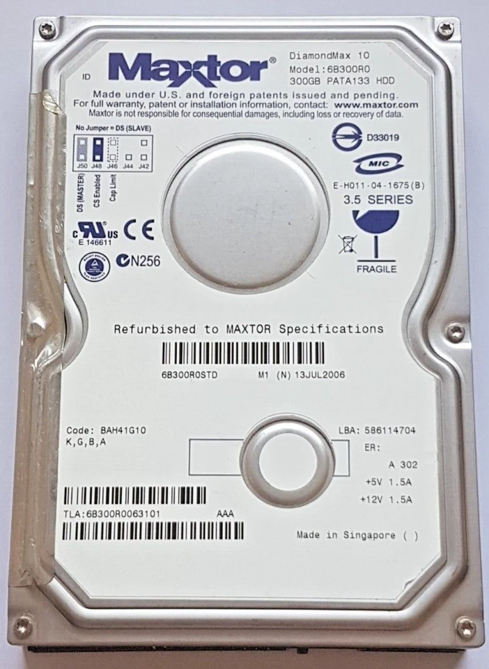300 GB Ide Maxtor Diamondmax 10 6B300R0 P-Ata 7200rpm 16MB HDD 3.5 " Hard Drive - Image 1 of 1