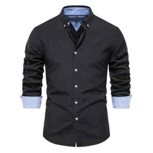 Herren Oxford Hemd Slim Fit Baumwollmischung Langarm Smart Freizeit Button Down - Bild 1 von 14