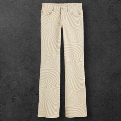 H&M разделенные джинсы женщин размер 2 джинсовой ткани брюки нейтральный желтовато-коричневый хиппи Groovy 70-х бежевый - Изображение 1 из 4