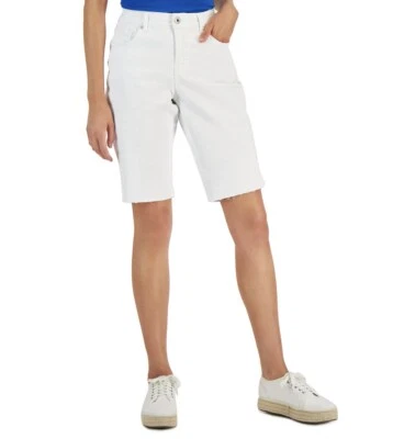 Bermudas para mujer Style & Co. tiro medio curvas borde crudo blanco brillante talla 4 Foto 1 de 3