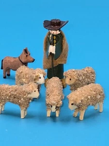 Vintage Made in Germany Erzberger Holz Schäferhund und 5 Schafe - Bild 1 von 6