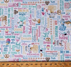 Baumwolle Zwerge Küche Backen Essen Worte weiß Stoff Druck vom Hof D566.01 - Bild 1 von 1