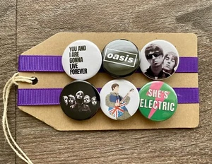 Oasis - Band, 90s Brit Pop, Liam, Noel, Wonderwall - Button Pin Badge Set - Picture 1 of 3