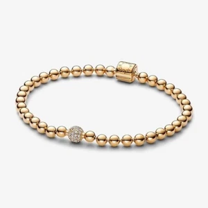 Pandora Beads Pave Gold Plated Bracelet 7.5 Inch New - Picture 1 of 1