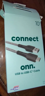 Onn. WIABLK100057871 USB to USB-C Cable, 10ft Black - Image 1 of 2