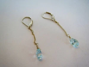 Elegantes PENDIENTES COLGANTES/COLGANTES Pequeños Simple Topacio Azul Plata de Ley - Imagen 1 de 6