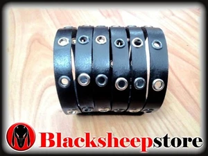 Bracciale in cuoio a fasce occhielli in metallo Made in Italy artigianale rock - Picture 1 of 3