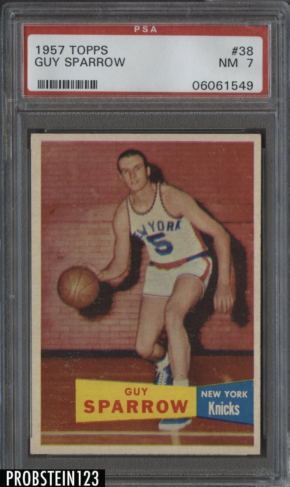 1957 Topps Basketball #38 Guy Sparrow New York Knicks PSA 7 NM