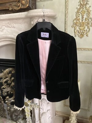Juicy Couture Black Velvet Blazer With Lace Size 8 EUC with Buttons - Image 1 of 4