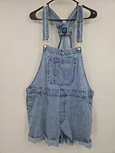 Gap Denim Overalls Shorts Size XL Faded Blue Pockets Cuffed Carpenter Summer - Picture 1 of 5