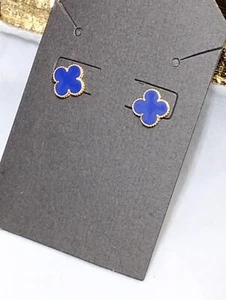 18k saudi gold Stud Clover Blue Earrings 10mm - Picture 1 of 5