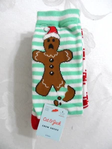NWT Cat & Jack Big Kids Shoe Size (1-3) Gingerbread Man Christmas Crew Socks - Picture 1 of 4